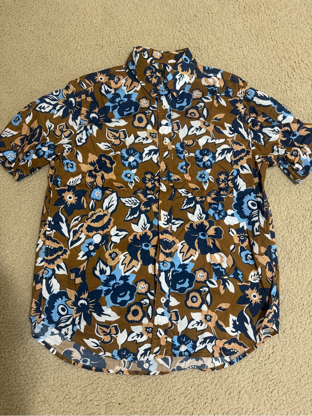 Soft Cloth Men's Short-Sleeve Floral Button-Up Shirt - Brown & Blue